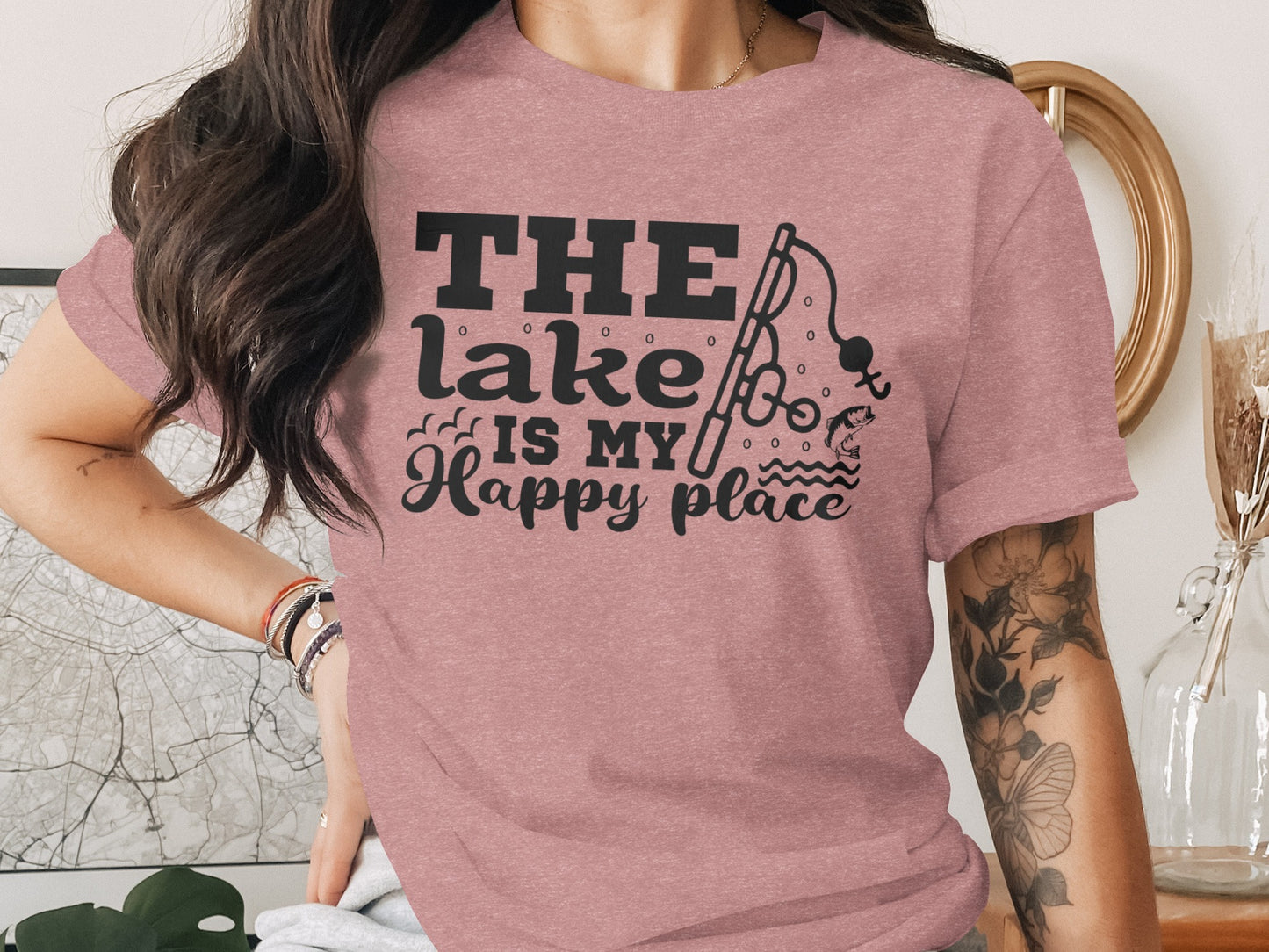 The Lake Is My Happy Place Fishing Illustration T-Shirt T-Shirt - Outdoor & Adventure Collection - Mile Marker 16 Gear by Cloud 16 Clothing Co.