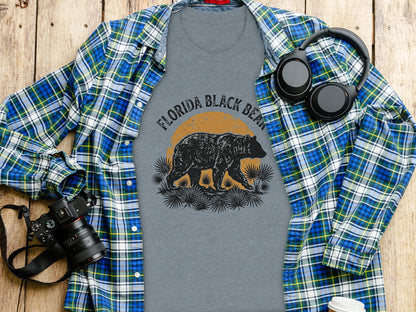 Heritage Florida Bear Trails Classic Nomad Tee: Grey t-shirt with black bear and "Florida Black Bear" text under sun.