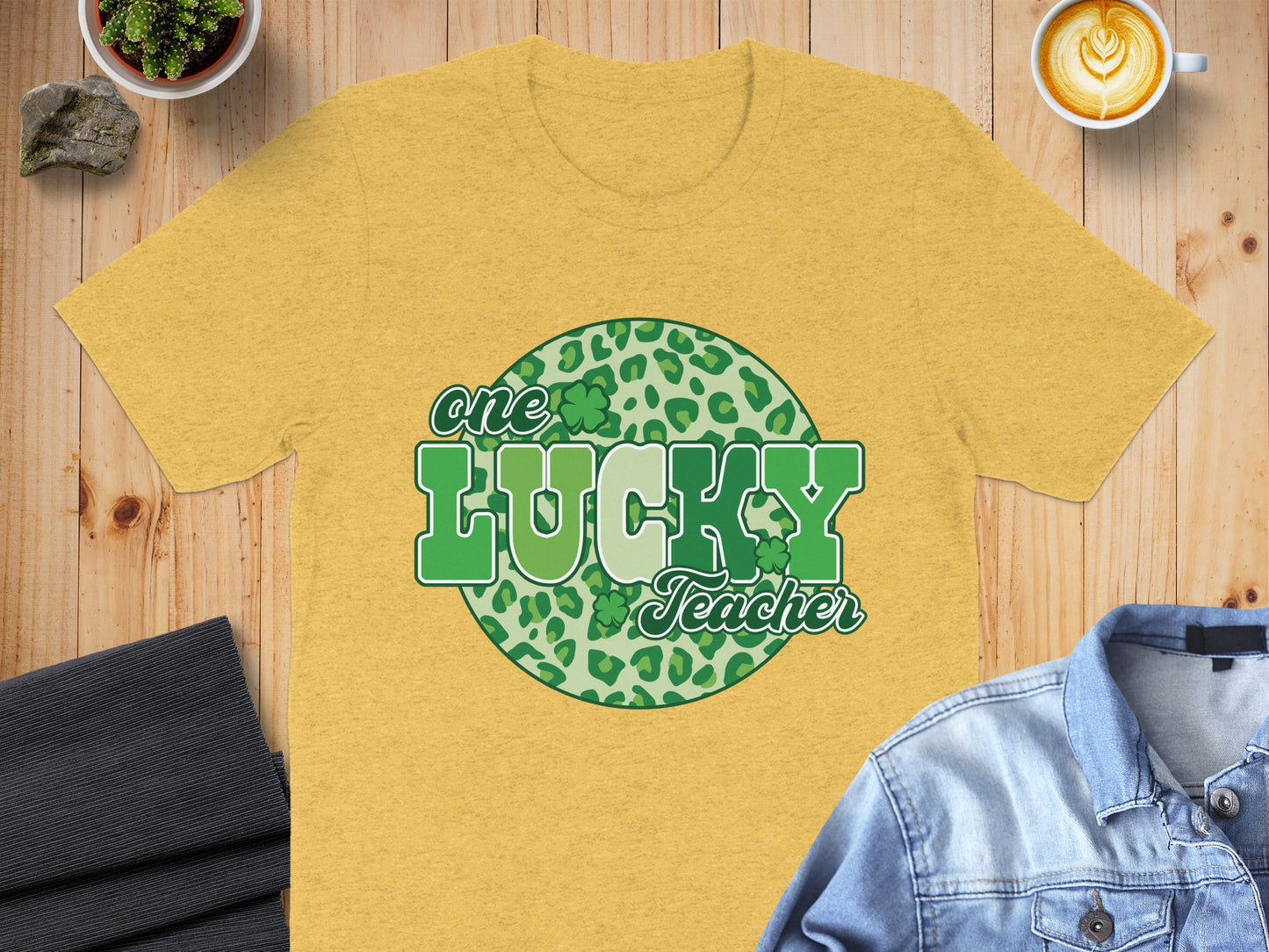 One Lucky Teacher Leopard Print Graphic T-Shirt