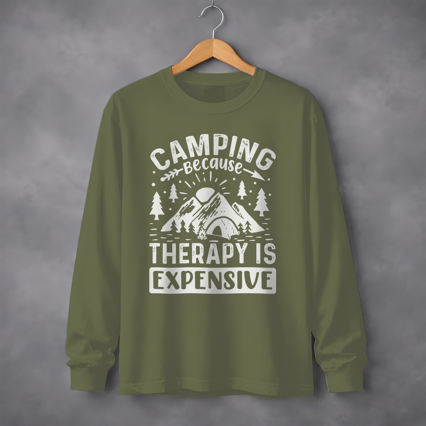 Camping Because Therapy is Expensive Outdoor Long Sleeve T-Shirt Long Sleeve Tee - Outdoor & Adventure Collection - Mile Marker 16 Gear by Cloud 16 Clothing Co.