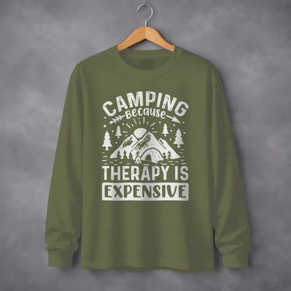 Camping Because Therapy is Expensive Outdoor Long Sleeve T-Shirt Long Sleeve Tee - Outdoor & Adventure Collection - Mile Marker 16 Gear by Cloud 16 Clothing Co.