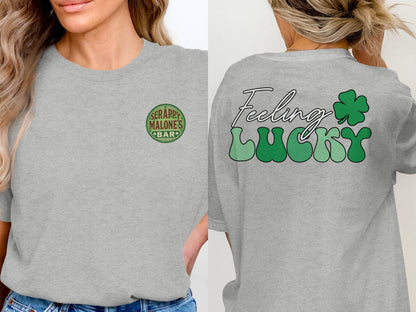 Scrappy Malone's Bar, Irish Pub, Shamrock, Round, Green, Vintage T-Shirt - Scrappy Malone's Bar 100-Proof Humor - Cloud 16 Clothing Co.