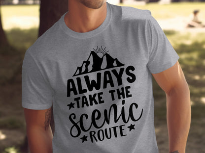 Always Take The Scenic Route With Mountains T-Shirt T-Shirt - Outdoor & Adventure Collection - Mile Marker 16 Gear by Cloud 16 Clothing Co.
