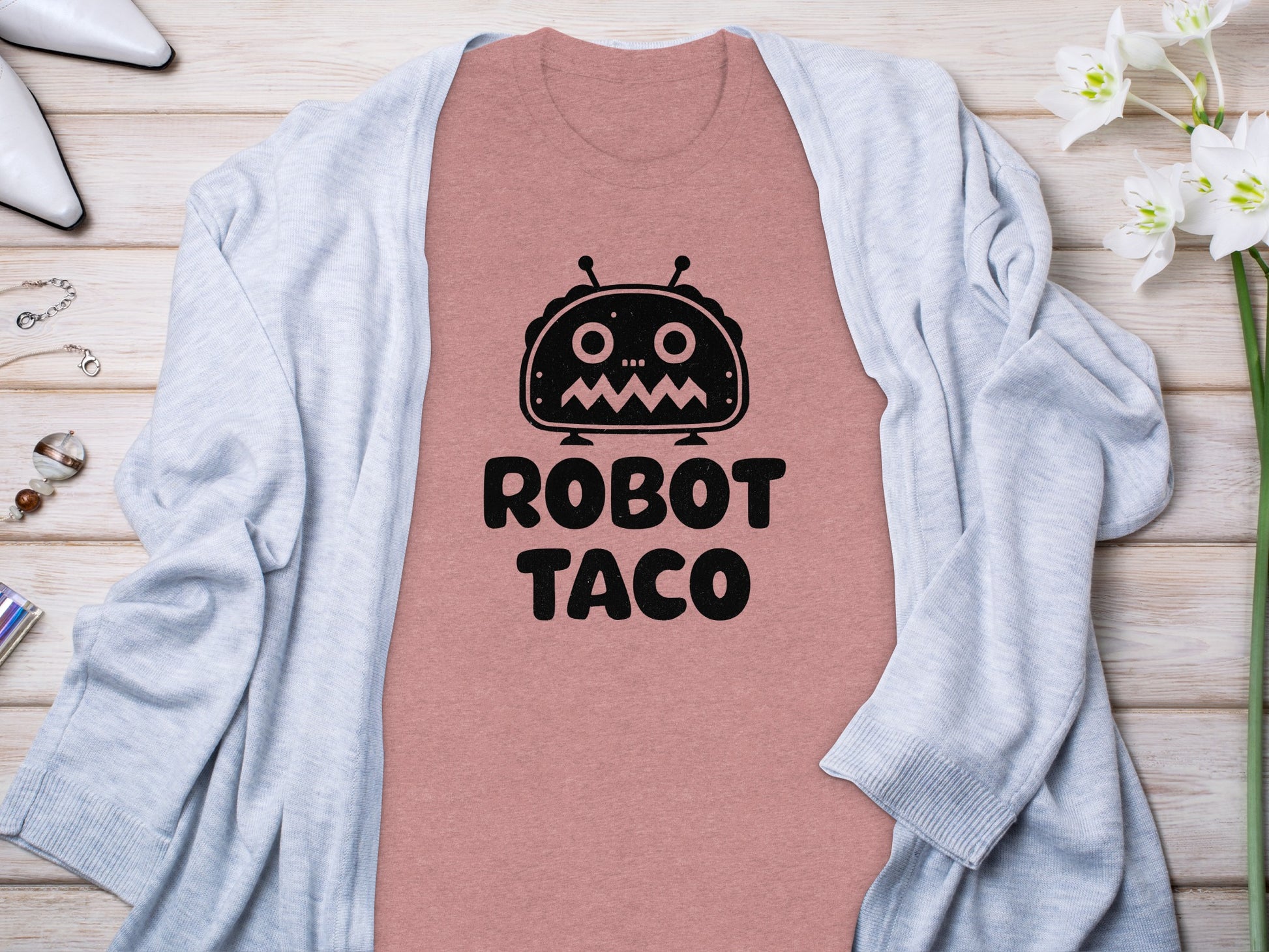 Cute Robot Taco Graphic Tee Shirt Trendy Apparel