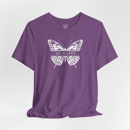 Be Happy Butterfly Tee - Womens Eco-Friendly T-Shirt | Positive Vibes Nature Lover Gift