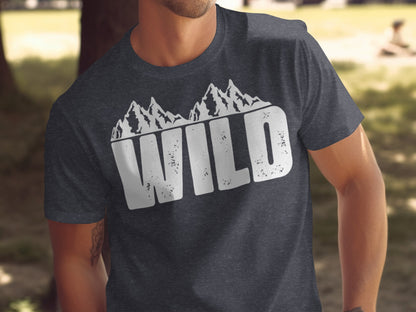 White Wild Text with Mountains Graphic Design T-Shirt T-Shirt - Outdoor & Adventure Collection - Mile Marker 16 Gear by Cloud 16 Clothing Co.