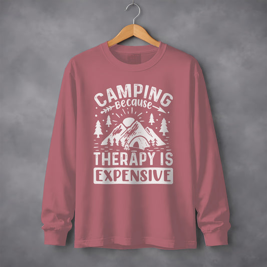Camping Because Therapy is Expensive Outdoor Long Sleeve T-Shirt Long Sleeve Tee - Outdoor & Adventure Collection - Mile Marker 16 Gear by Cloud 16 Clothing Co.