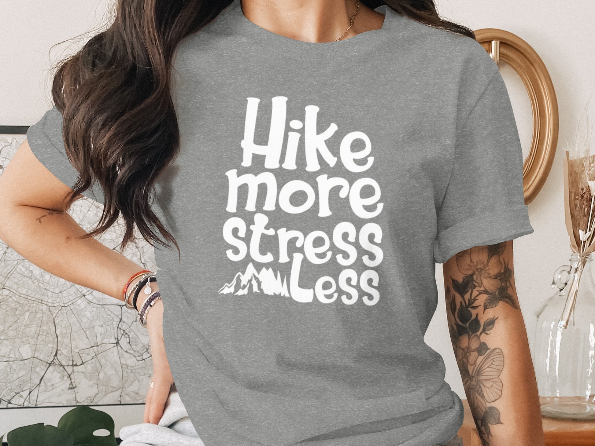 Hike More Stress Less Outdoor Adventure Design T-Shirt T-Shirt - Outdoor & Adventure Collection - Mile Marker 16 Gear by Cloud 16 Clothing Co.