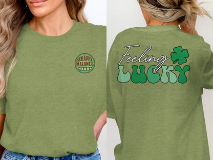 Scrappy Malone's Bar, Irish Pub, Shamrock, Round, Green, Vintage T-Shirt - Scrappy Malone's Bar 100-Proof Humor - Cloud 16 Clothing Co.