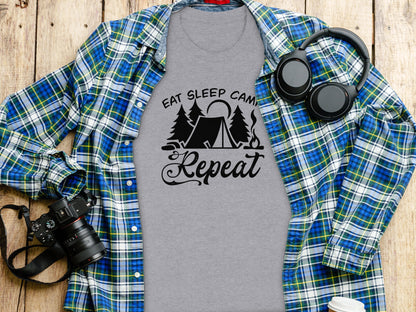 Eat Sleep Camp Repeat Adventure Graphic Camping T-Shirt T-Shirt - Outdoor & Adventure Collection - Mile Marker 16 Gear by Cloud 16 Clothing Co.