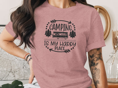 Camping is My Happy Place With Campervan T-Shirt T-Shirt - Outdoor & Adventure Collection - Mile Marker 16 Gear by Cloud 16 Clothing Co.
