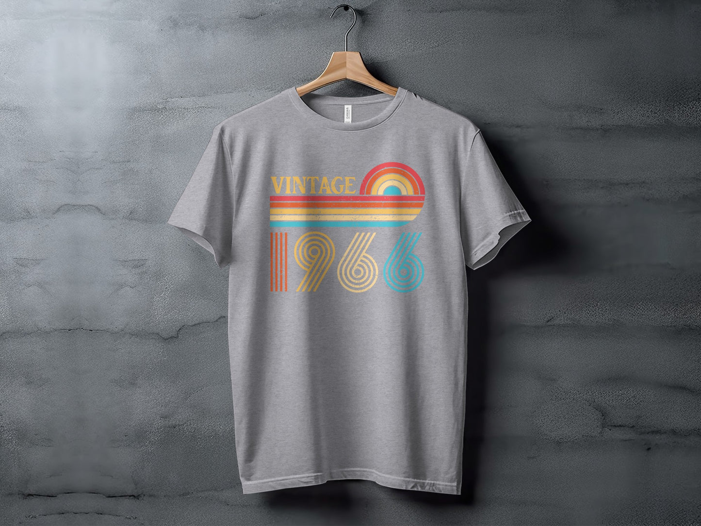Vintage 1966 Rainbow Design Retro Graphic T-Shirt