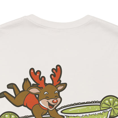 Scrappy Malone's Bar Christmas Tee — "Let's Get Lit" Santa & Rudolf Hanging from Martini Glass