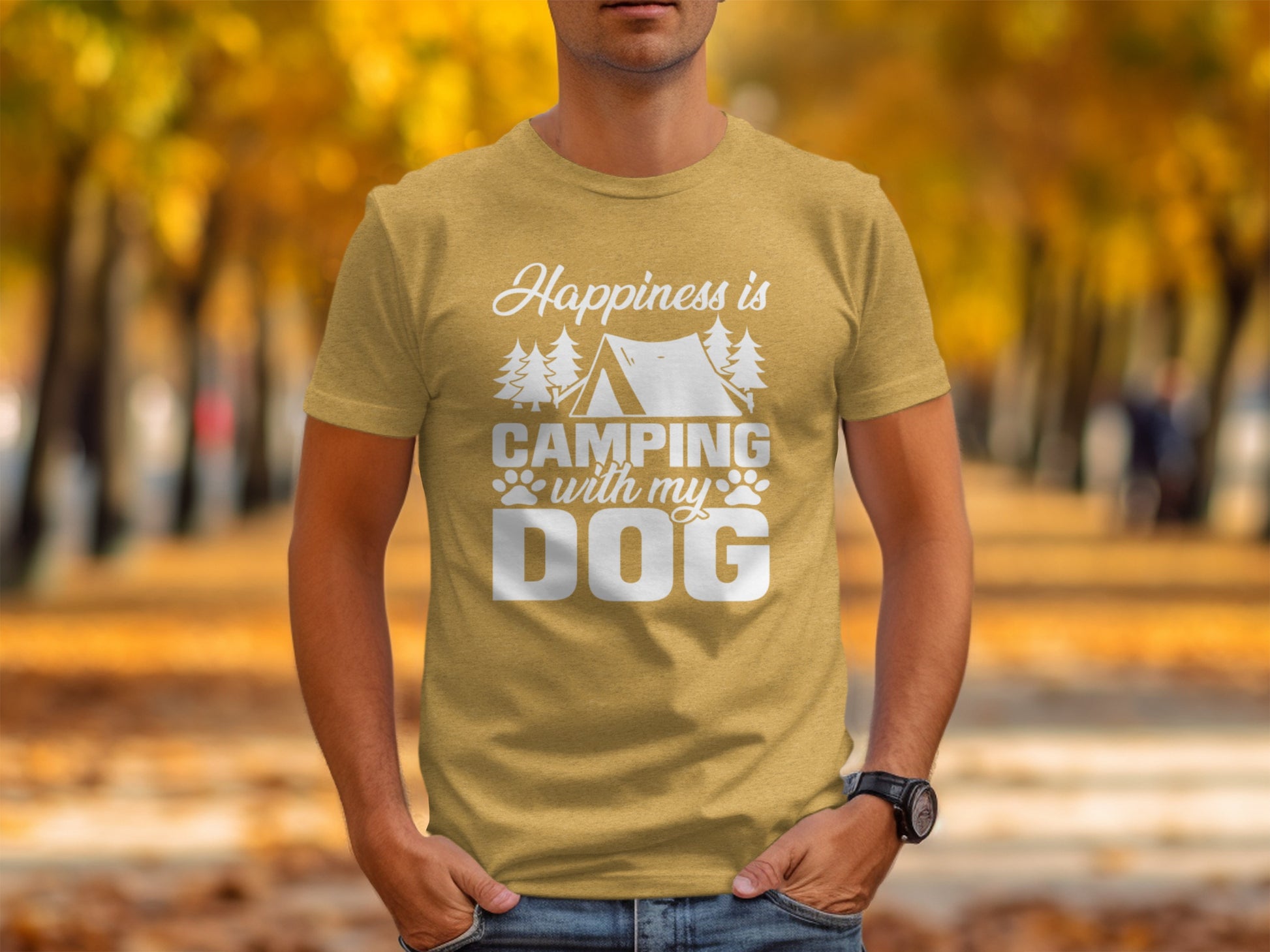 Happiness is Camping with My Dog Awesome Graphic T-Shirt T-Shirt - Outdoor & Adventure Collection - Mile Marker 16 Gear by Cloud 16 Clothing Co.