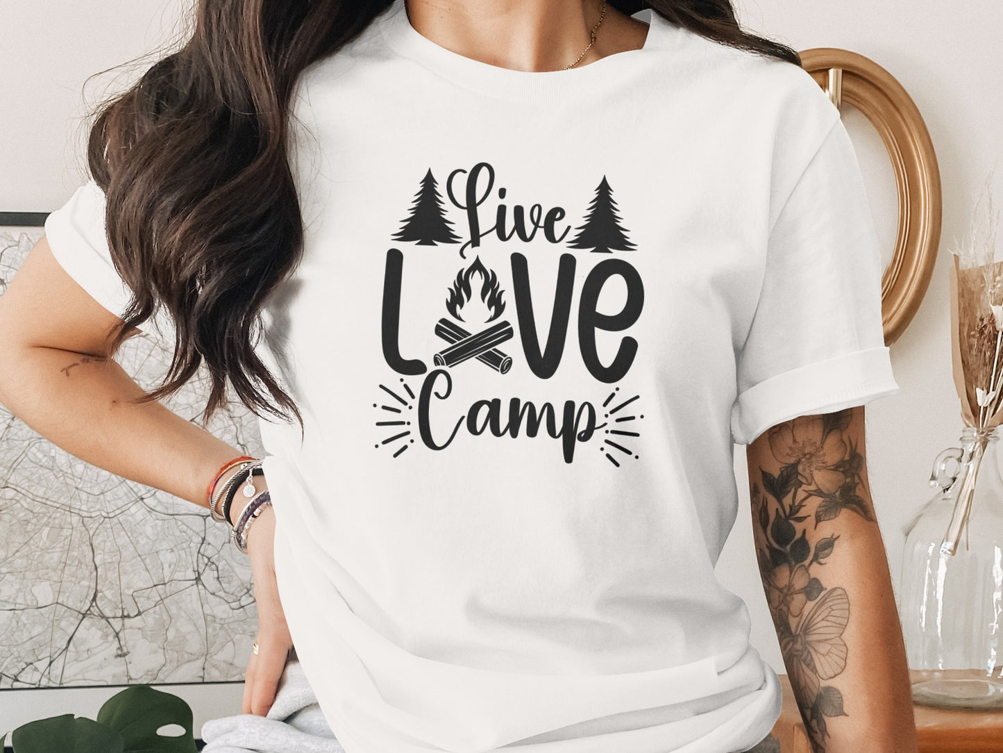 Live Love Camp with Campfire and Trees Graphic T-Shirt T-Shirt - Outdoor & Adventure Collection - Mile Marker 16 Gear by Cloud 16 Clothing Co.