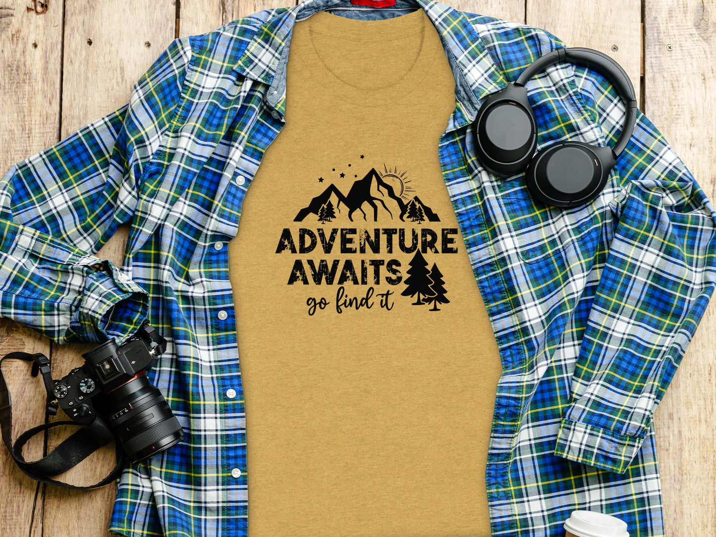 Adventure Awaits Go Find It Mountains Trees and Sun T-Shirt T-Shirt - Outdoor & Adventure Collection - Mile Marker 16 Gear by Cloud 16 Clothing Co.
