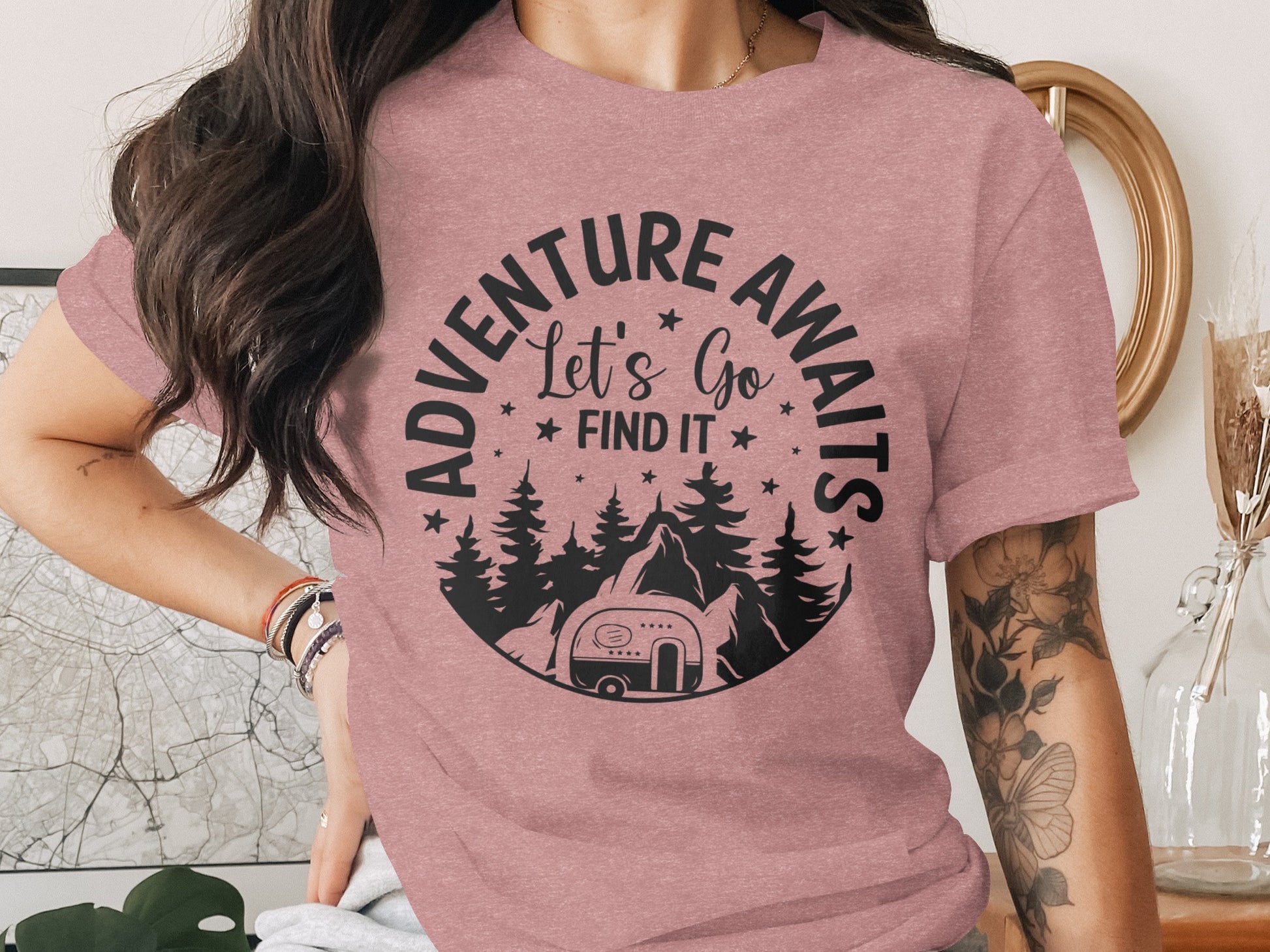 Adventure Awaits Let's Go Find It Silhouette Camper T-Shirt T-Shirt - Outdoor & Adventure Collection - Mile Marker 16 Gear by Cloud 16 Clothing Co.