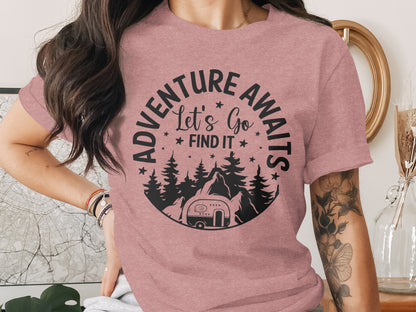 Adventure Awaits Let's Go Find It Silhouette Camper T-Shirt T-Shirt - Outdoor & Adventure Collection - Mile Marker 16 Gear by Cloud 16 Clothing Co.