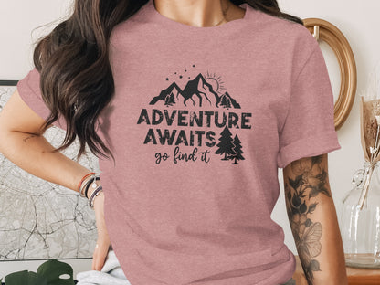 Adventure Awaits Go Find It Mountains Trees and Sun T-Shirt T-Shirt - Outdoor & Adventure Collection - Mile Marker 16 Gear by Cloud 16 Clothing Co.