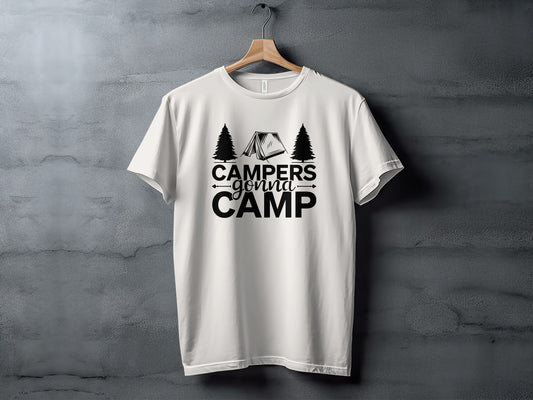 Campers Gonna Camp Tent and Trees Design Graphic T-Shirt T-Shirt - Outdoor & Adventure Collection - Mile Marker 16 Gear by Cloud 16 Clothing Co.