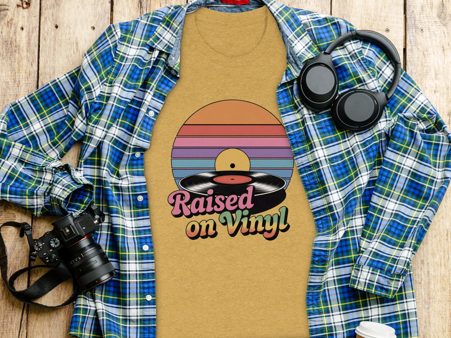 Raised on Vinyl Colorful Retro Style T-Shirt