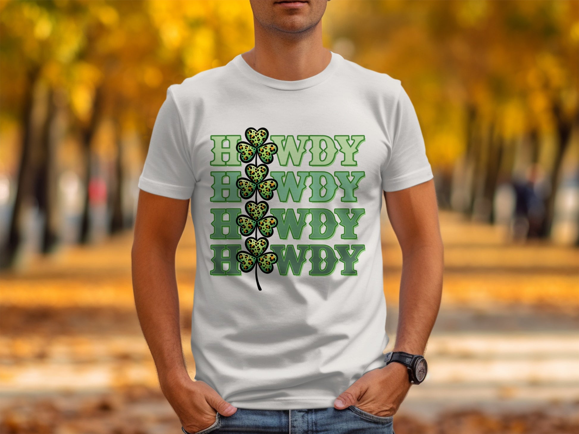 HOWDY Text with Clover Leaf Design T-Shirt
