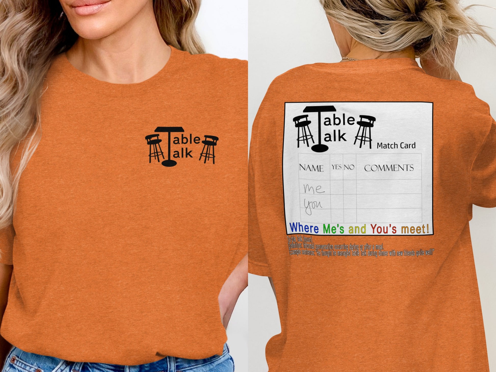 Table Talk Match Card Where Me's and You's Meet Shirt