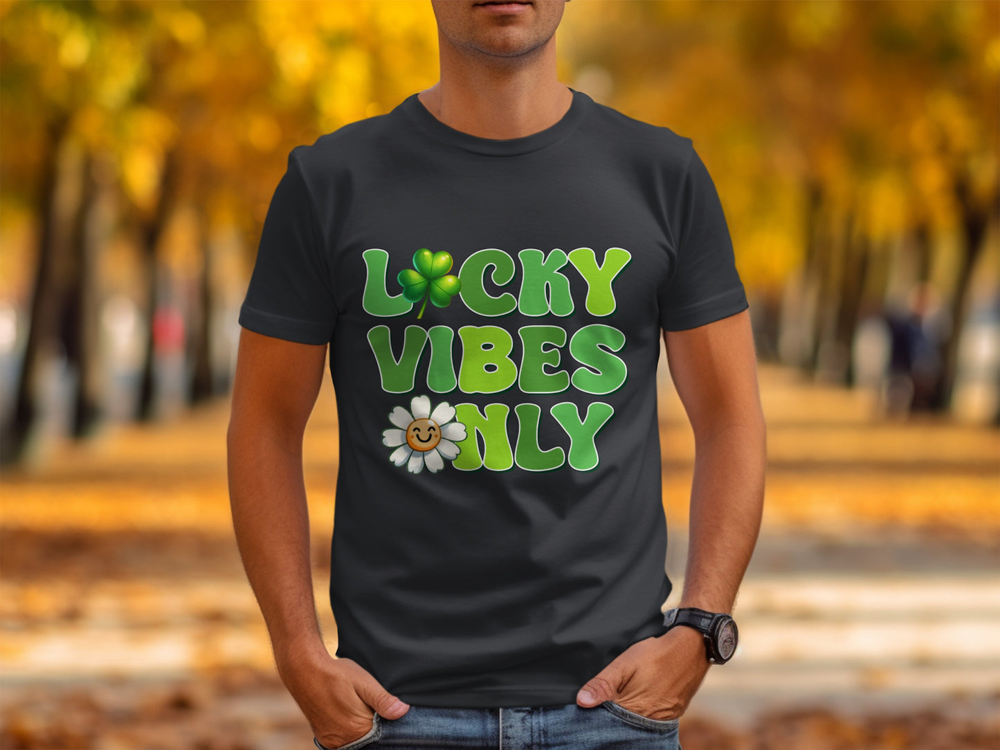 Lucky Vibes Only Shamrock and Daisy Graphic Shirt