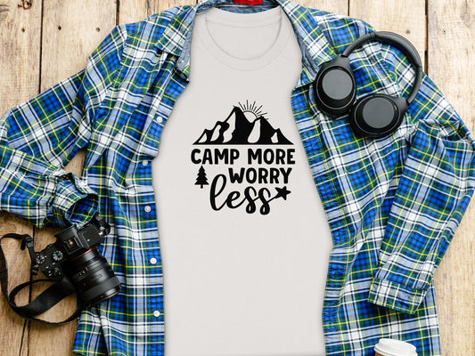 Camp More Worry Less Adventure Outdoors Lifestyle T-Shirt T-Shirt - Outdoor & Adventure Collection - Mile Marker 16 Gear by Cloud 16 Clothing Co.