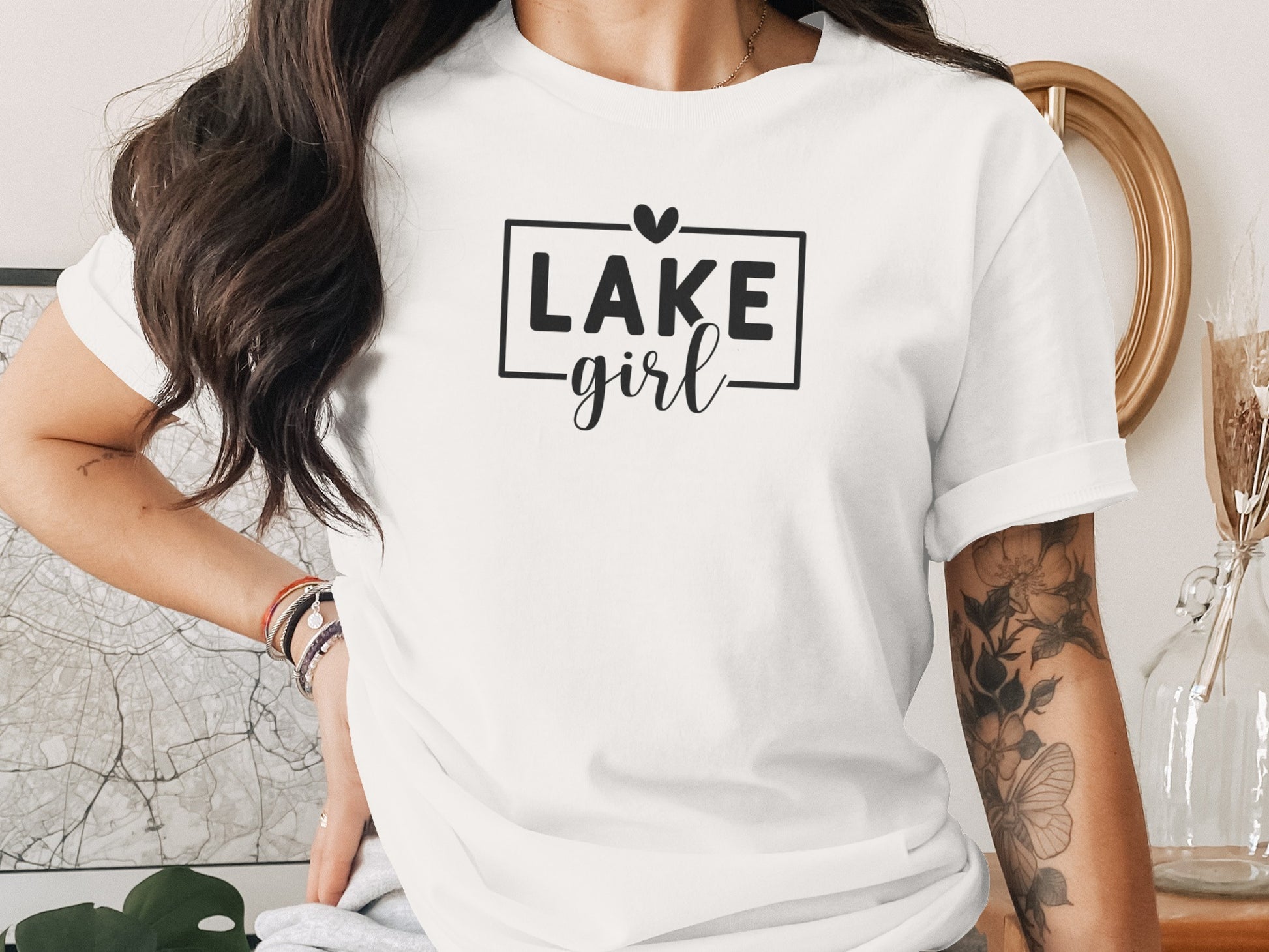 Lake Girl Simple Vector Design Heart Above Graphic T-Shirt T-Shirt - Outdoor & Adventure Collection - Mile Marker 16 Gear by Cloud 16 Clothing Co.