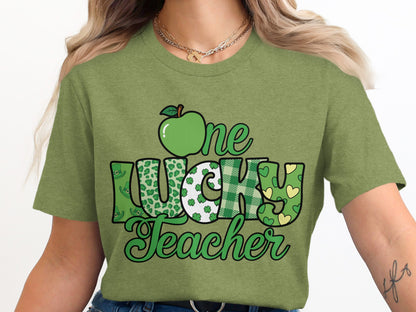 One Lucky Teacher Green Themed Graphic T-Shirt
