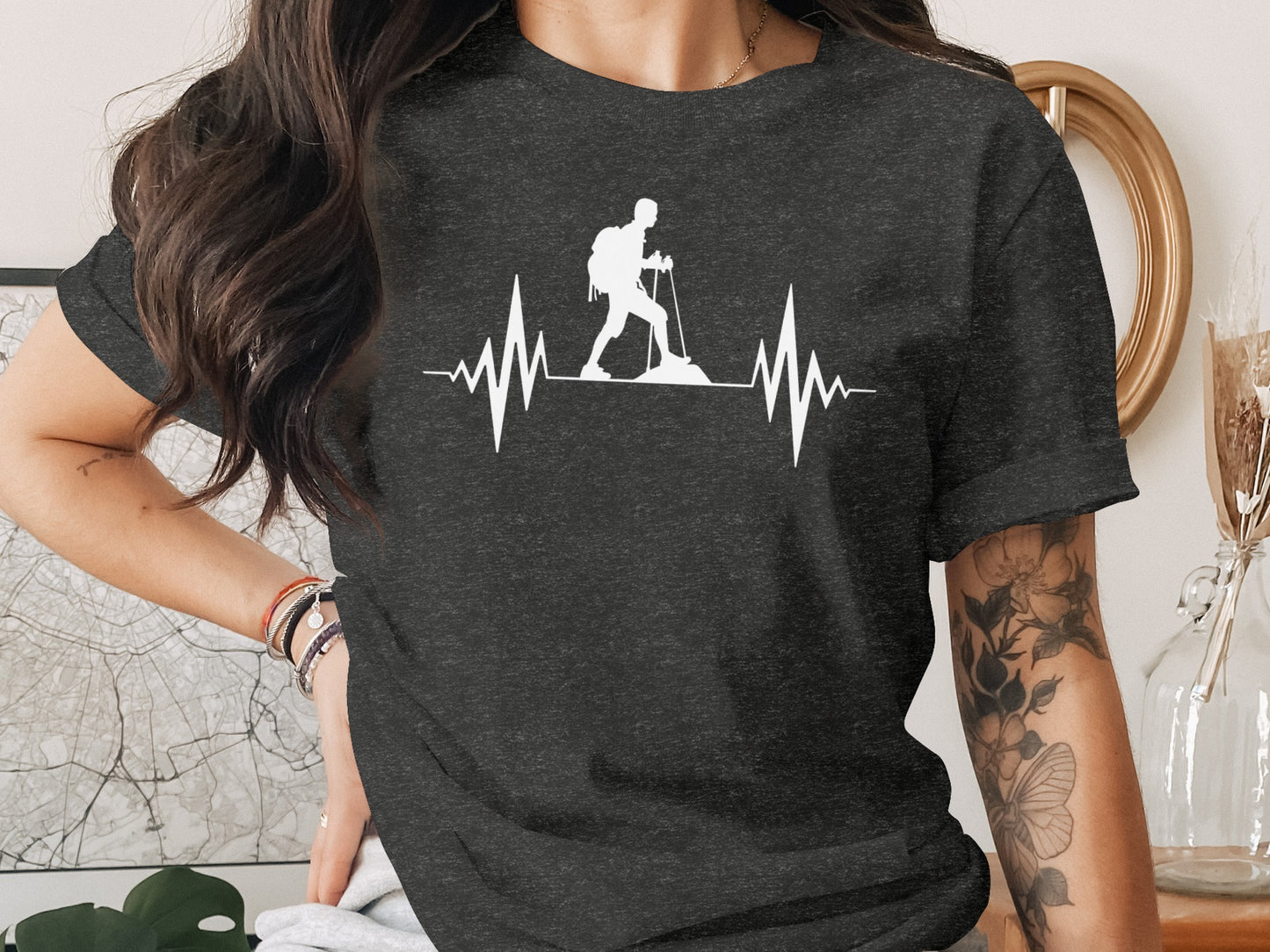 Hiking Heartbeat Outdoors Graphic Design Print T-Shirt T-Shirt - Outdoor & Adventure Collection - Mile Marker 16 Gear by Cloud 16 Clothing Co.