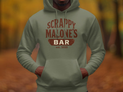 Scrappy Malone's Bar Est 2025 Vintage Style Hoodie - Retro Tavern Design Hoodie - Scrappy Malone's Bar 100-Proof Humor - Cloud 16 Clothing Co.