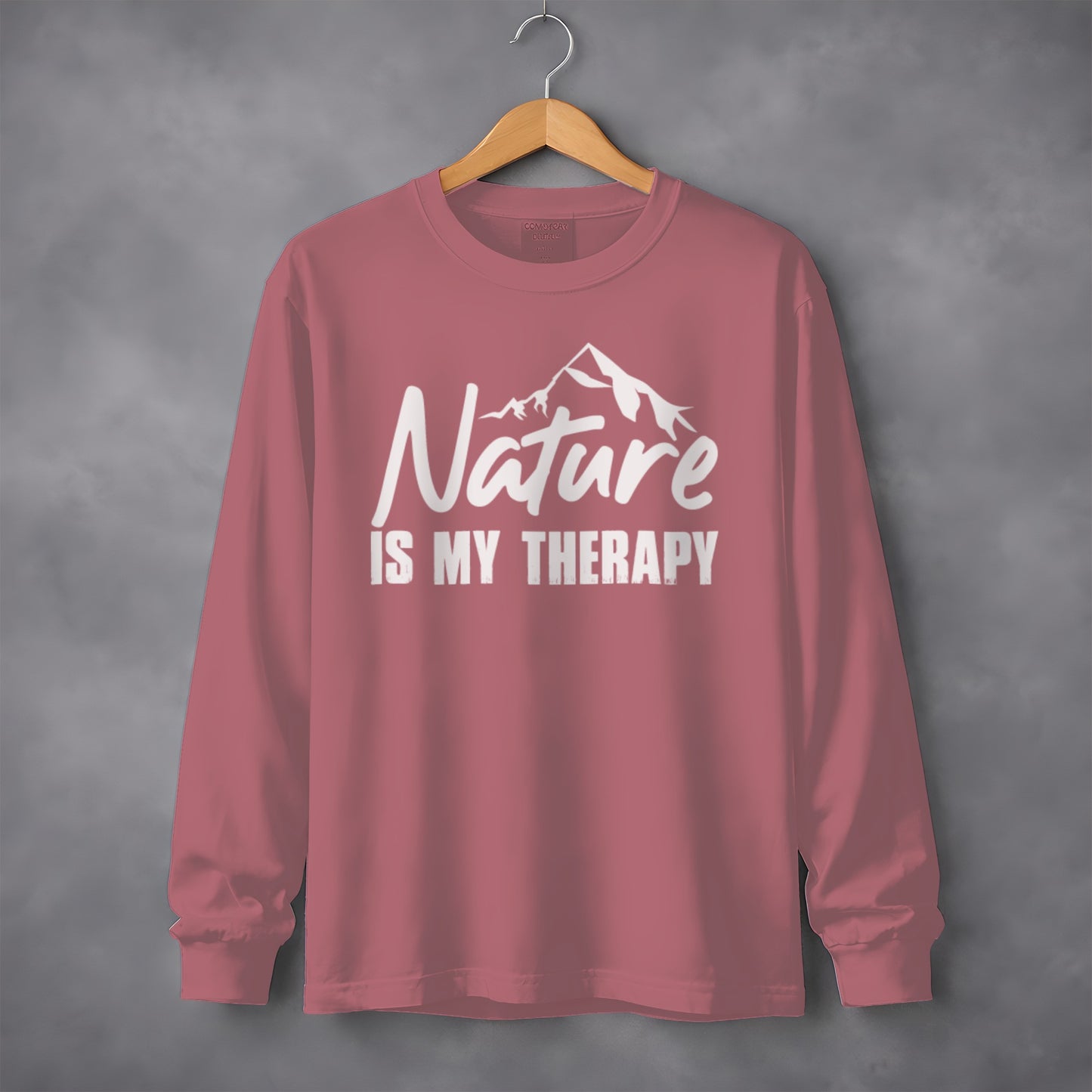 Nature Is My Therapy Mountain Graphic Text Long Sleeve T-Shirt Long Sleeve Tee - Outdoor & Adventure Collection - Mile Marker 16 Gear by Cloud 16 Clothing Co.