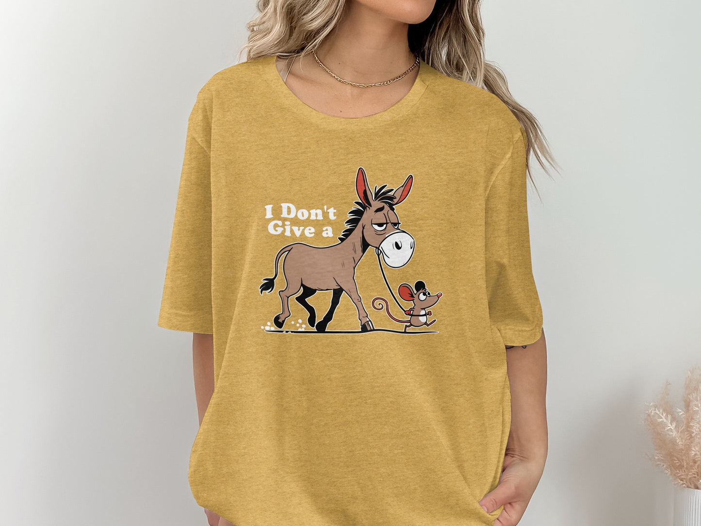 Humorous Donkey and Mouse Graphic T-Shirt for Women