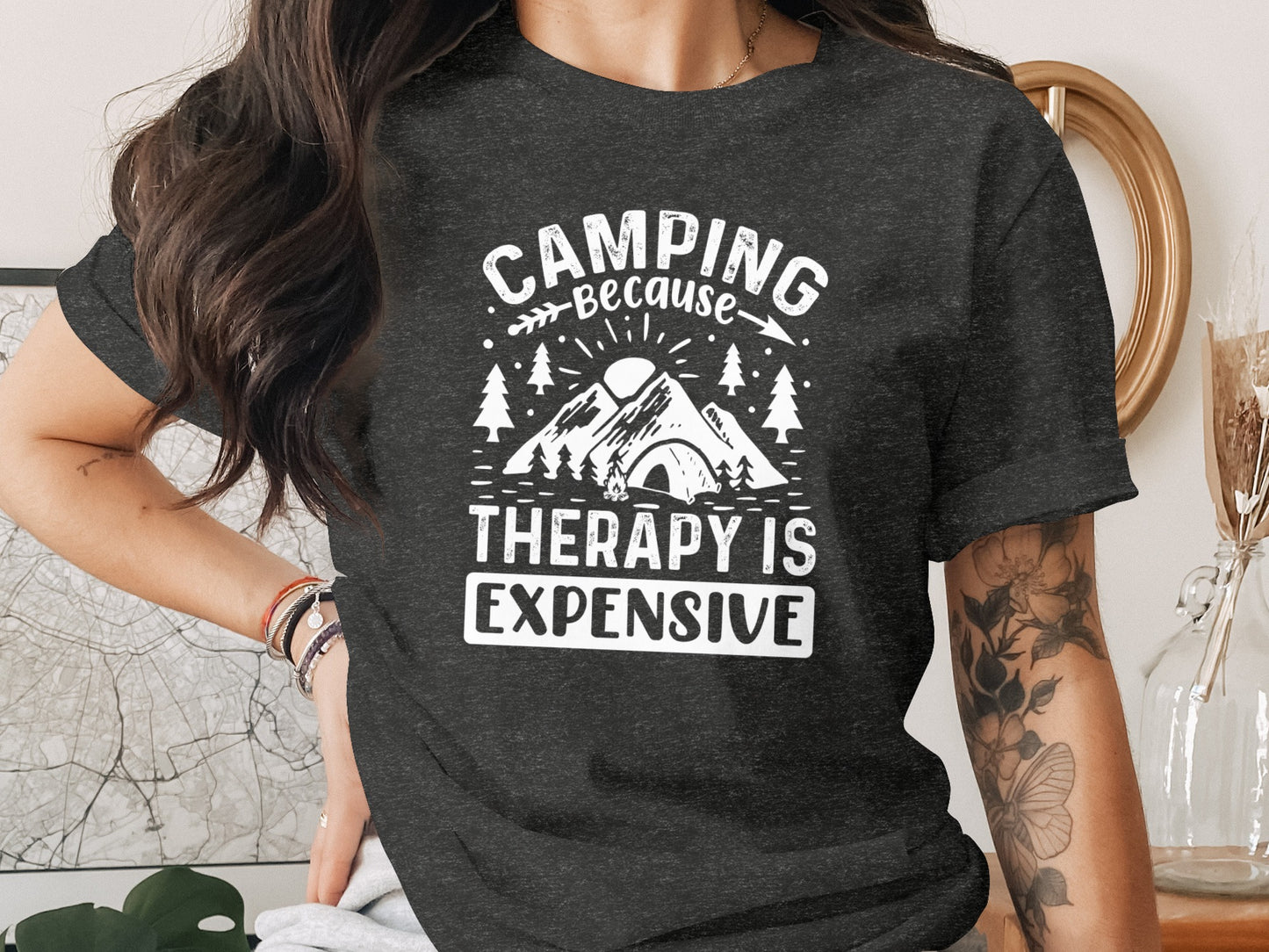 Camping Because Therapy Is Expensive Graphic T-Shirt T-Shirt - Outdoor & Adventure Collection - Mile Marker 16 Gear by Cloud 16 Clothing Co.