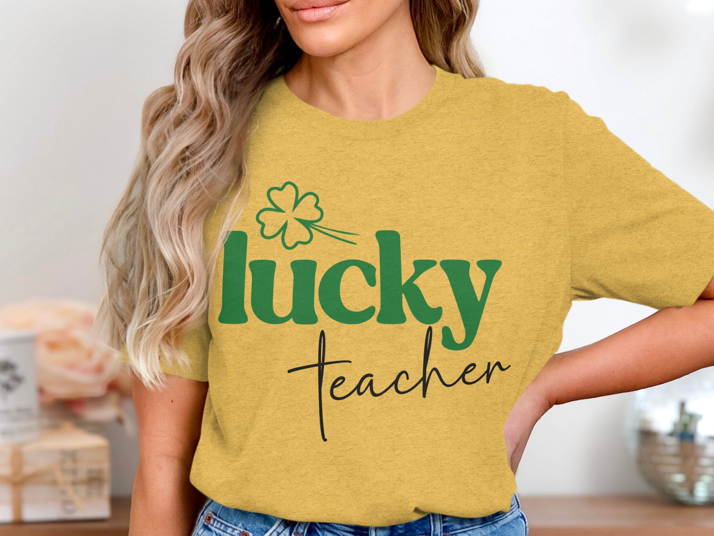 Lucky Teacher Shamrock Graphic Tee Shirt