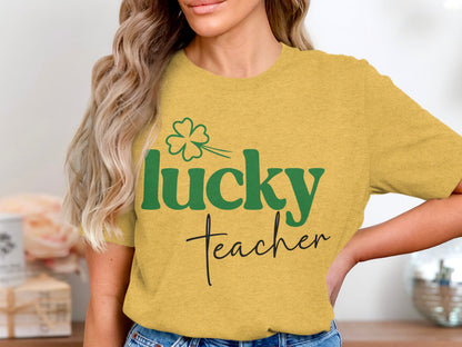 Lucky Teacher Shamrock Graphic Tee Shirt