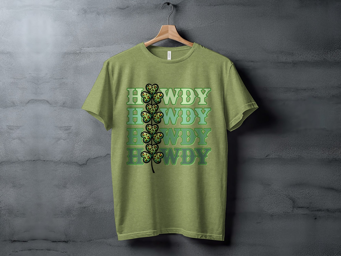 Green Howdy with Clover Design Typography Shirt