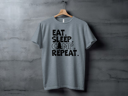 Eat Sleep Camp Repeat With Pine Tree Graphic T-Shirt T-Shirt - Outdoor & Adventure Collection - Mile Marker 16 Gear by Cloud 16 Clothing Co.