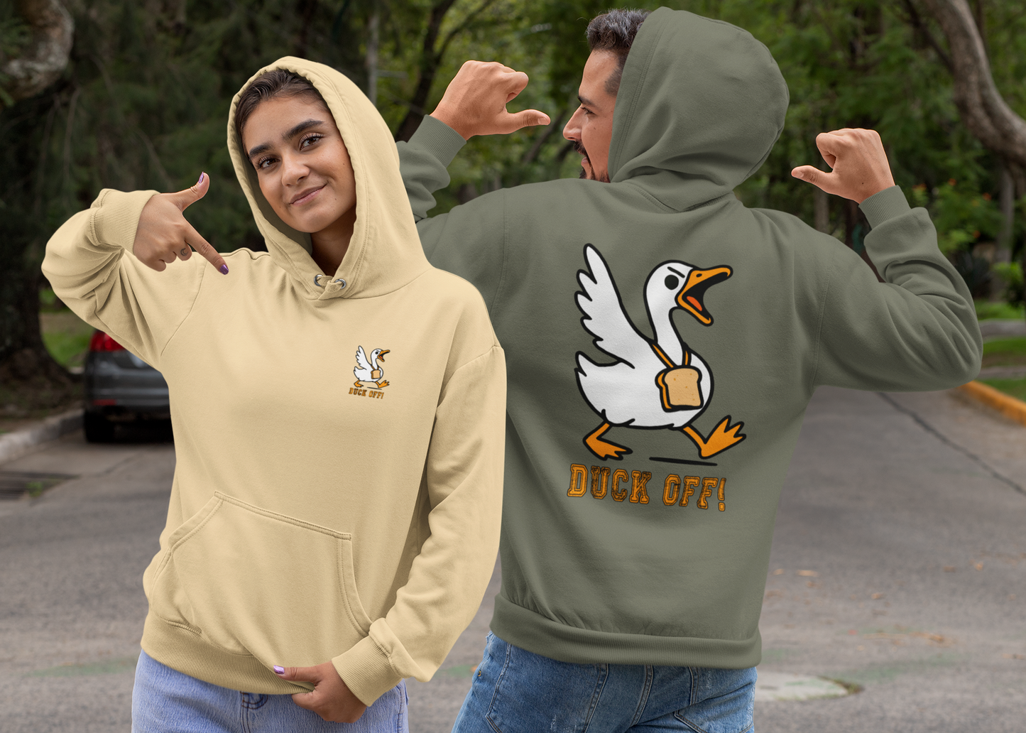 Duck Off Funny Hoodie - Unisex Fleece Pullover for Animal Lovers