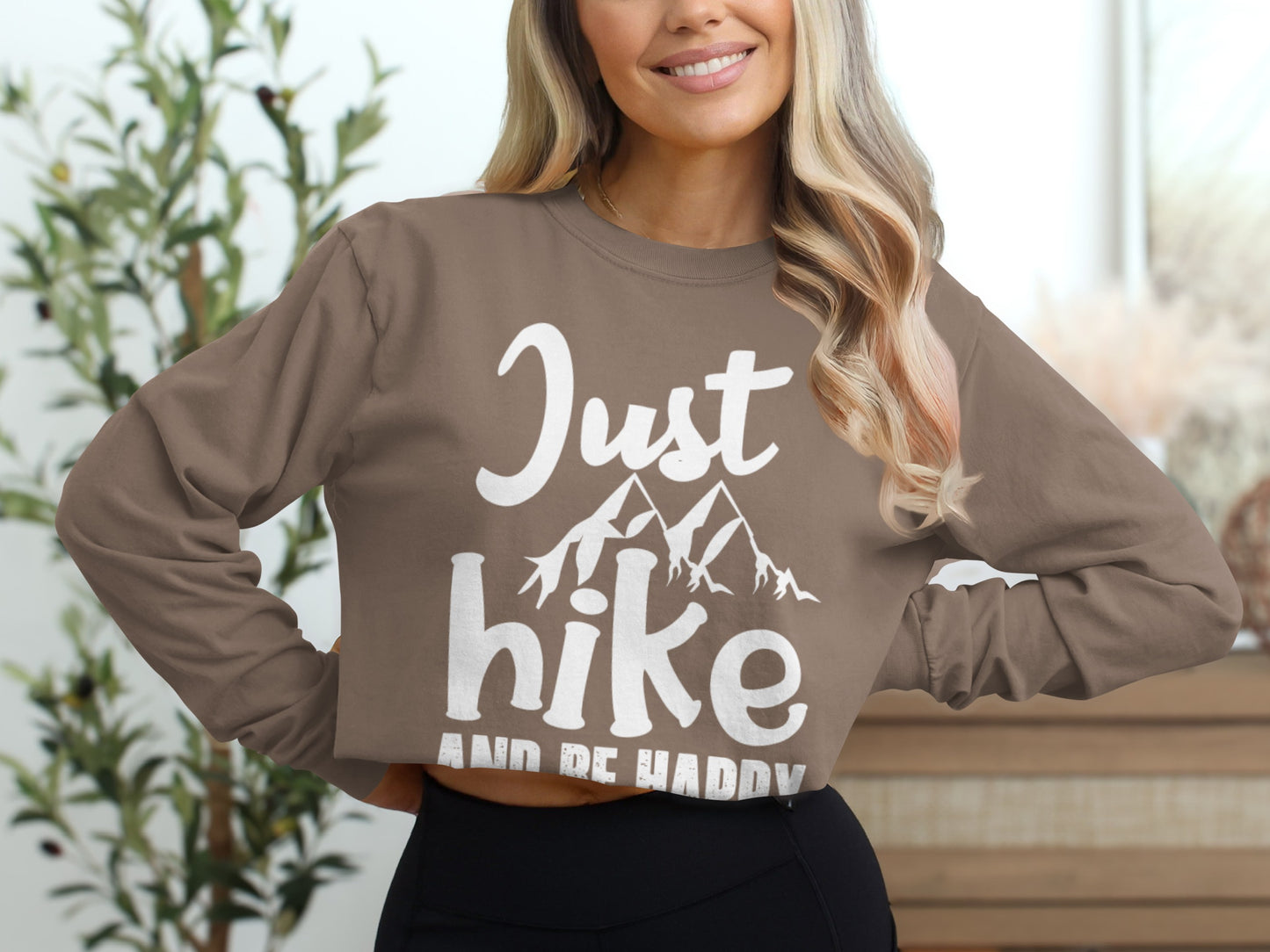 Just Hike And Be Happy Crop-Sleeve Top