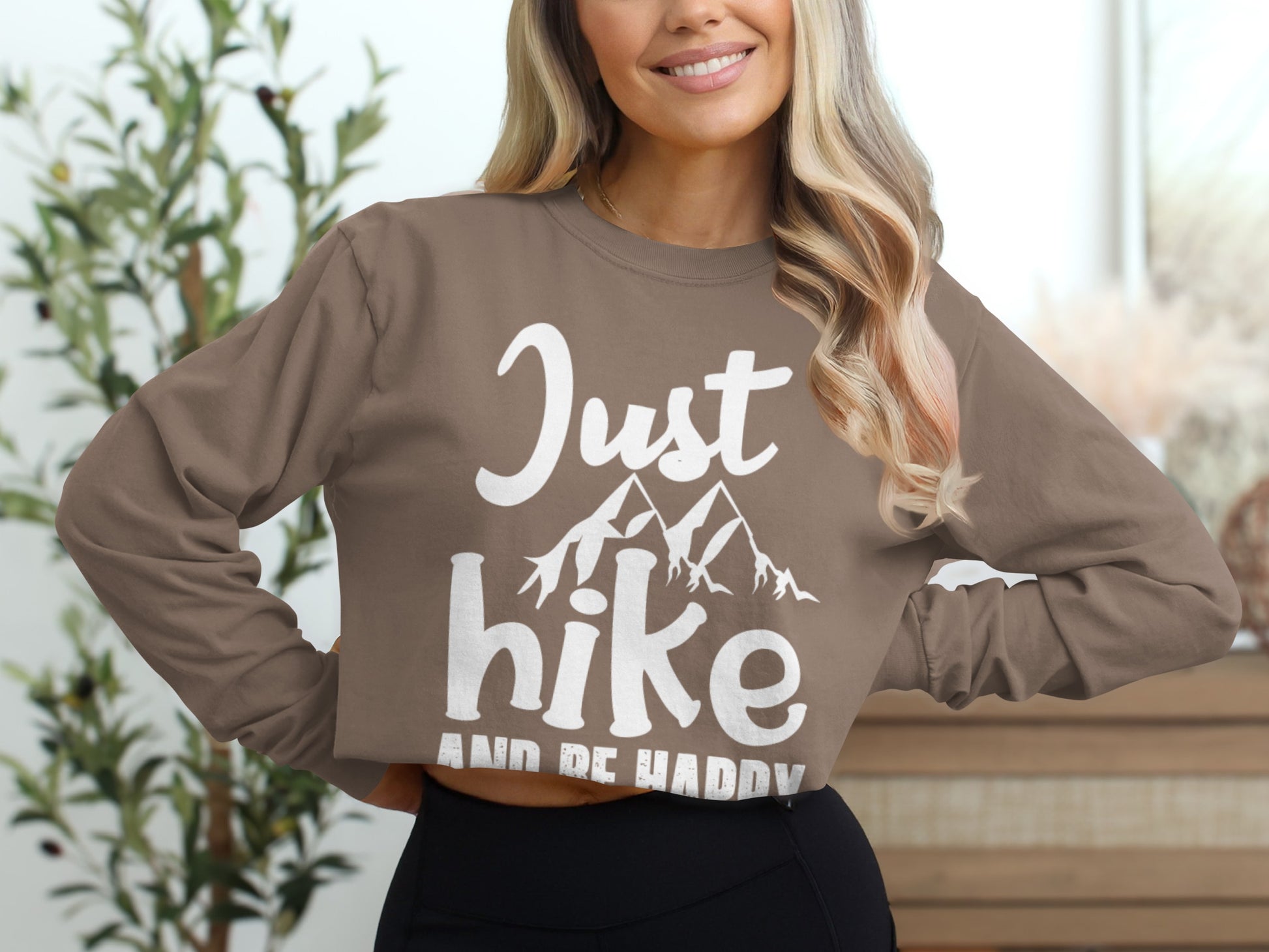Just Hike And Be Happy Crop-Sleeve Top