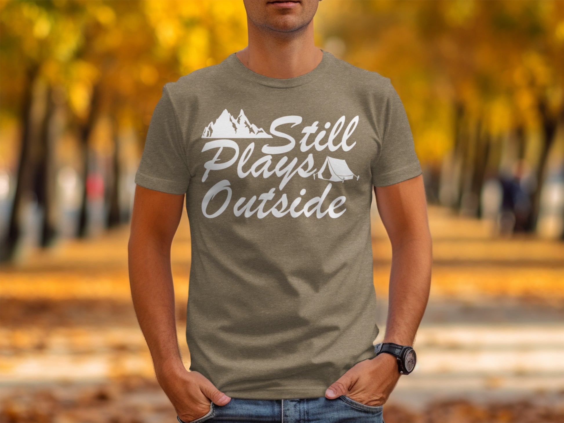 Still Plays Outside With Mountain Tent Graphic T-Shirt T-Shirt - Outdoor & Adventure Collection - Mile Marker 16 Gear by Cloud 16 Clothing Co.