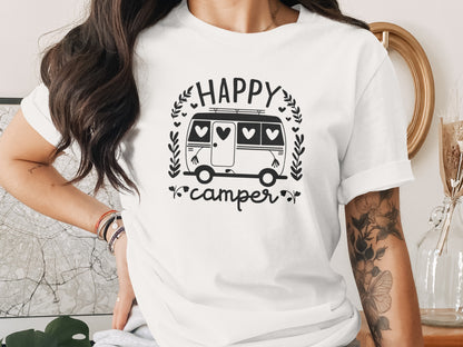 Happy Camper Campervan Love Hearts Outdoor Trip Design T-Shirt T-Shirt - Outdoor & Adventure Collection - Mile Marker 16 Gear by Cloud 16 Clothing Co.