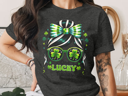 Lucky Shamrock Graphic Tee with Green Bow Design