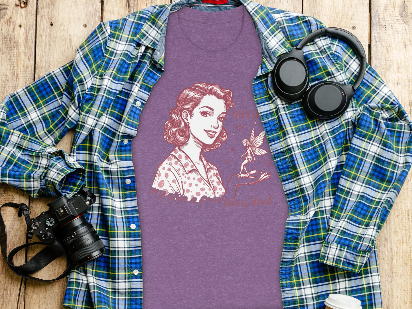 Retro Graphic Tee Featuring Woman and Fairy Design T-shirt