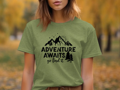 Adventure Awaits Go Find It Mountains Trees and Sun T-Shirt T-Shirt - Outdoor & Adventure Collection - Mile Marker 16 Gear by Cloud 16 Clothing Co.