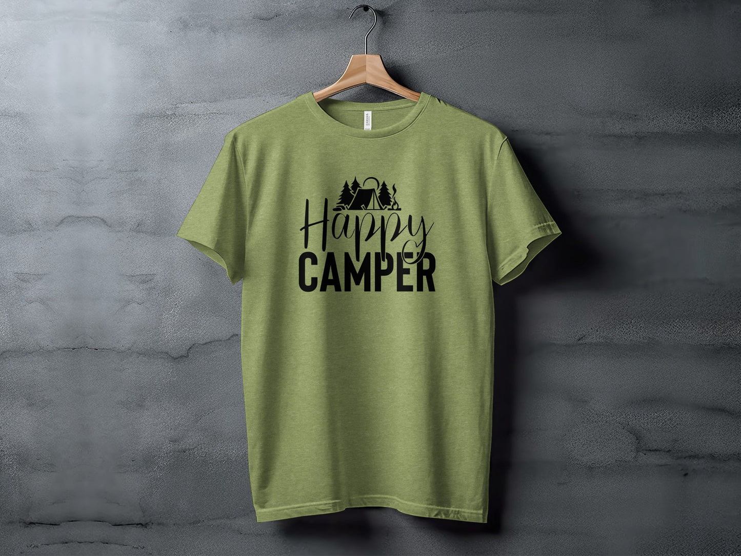 Happy Camper with Trees and Tent Adventure Nature T-Shirt T-Shirt - Outdoor & Adventure Collection - Mile Marker 16 Gear by Cloud 16 Clothing Co.