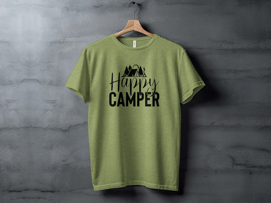 Happy Camper with Trees and Tent Adventure Nature T-Shirt T-Shirt - Outdoor & Adventure Collection - Mile Marker 16 Gear by Cloud 16 Clothing Co.